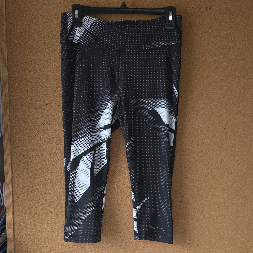 Reebok Speedwick Black and White Patterned Sporty Leggings SZ L